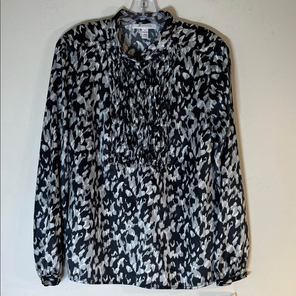 J M Collection Zen Waters Painted Skin Monochrome Patterned Blouse. 8. NWT.